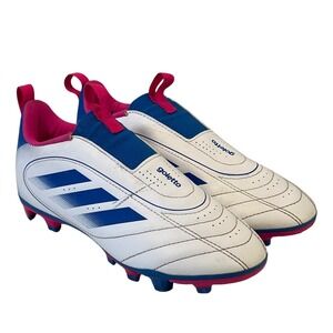 Adidas Kids White Pink Blue No Tie Slip On Soccer Cleats Shoes Girls 2.5 Sporty